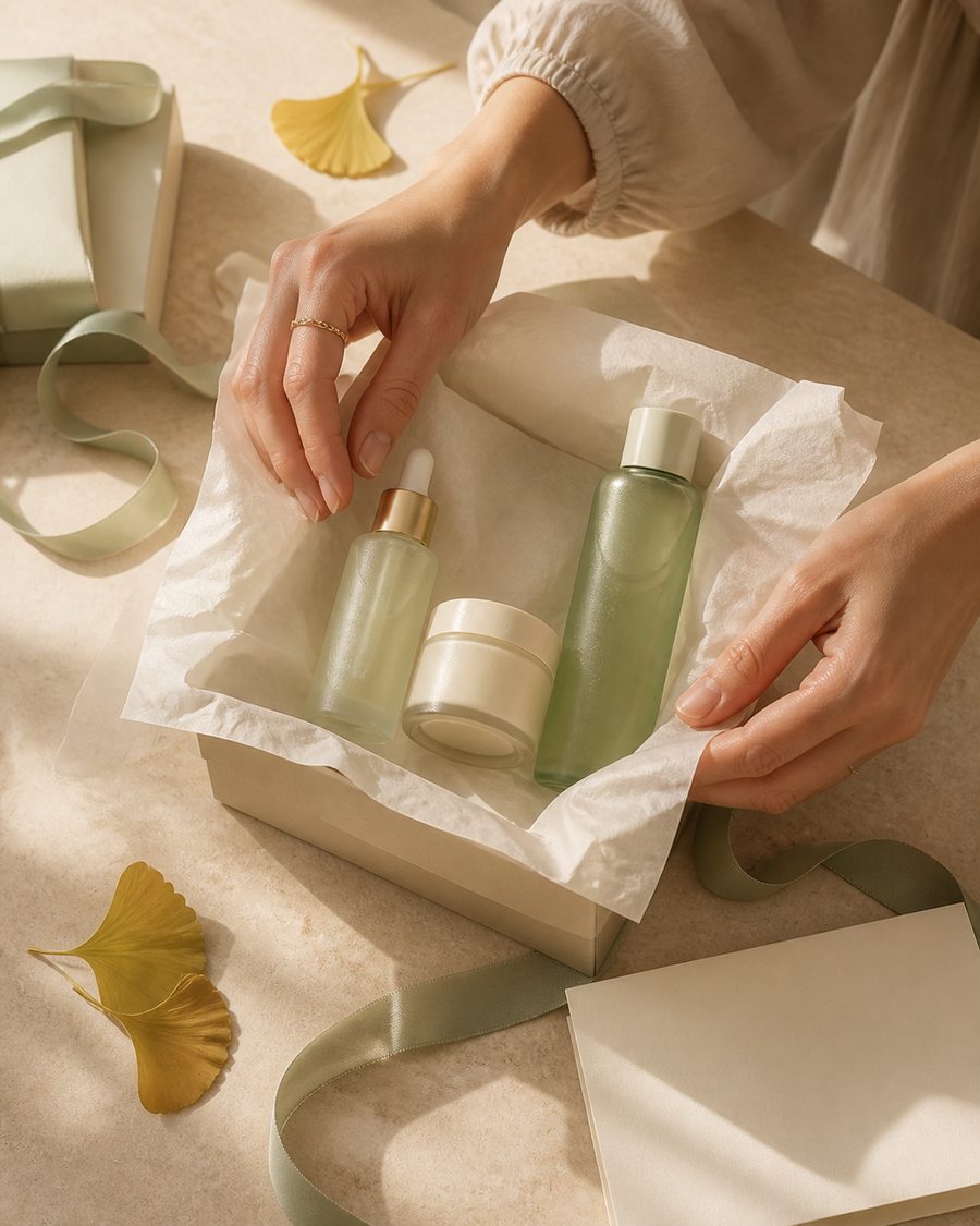Pedido de skincare preparado cuidadosamente por Brillo Natural