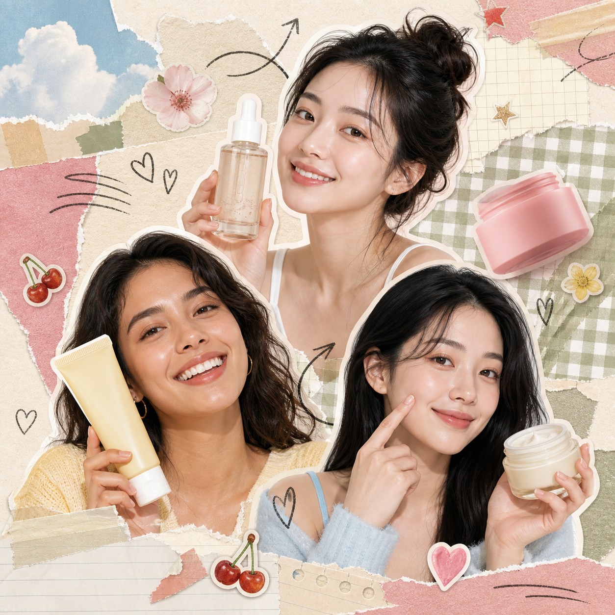 Collage de la comunidad Brillo Natural compartiendo skincare coreano
